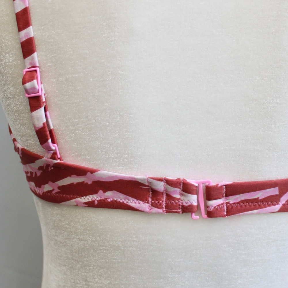 Aerie Tie Front Scoop Bikini Swim Top Best Buds Pink White Striped Size Small - Picture 4 of 9